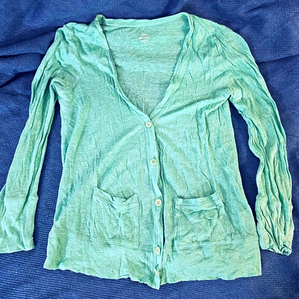 JCrew - 100% Linen Teal Lightweight Cardigan Sweater